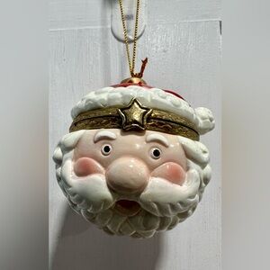 Porcelain Santa Claus St Nick Hat Hinged Trinket Box Christmas Ornament PreLoved